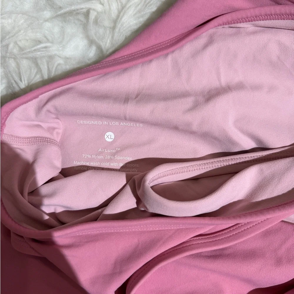 NEW Set Active Large XL Pink Matching Set Glossy Leggings Double Layer Sport bra